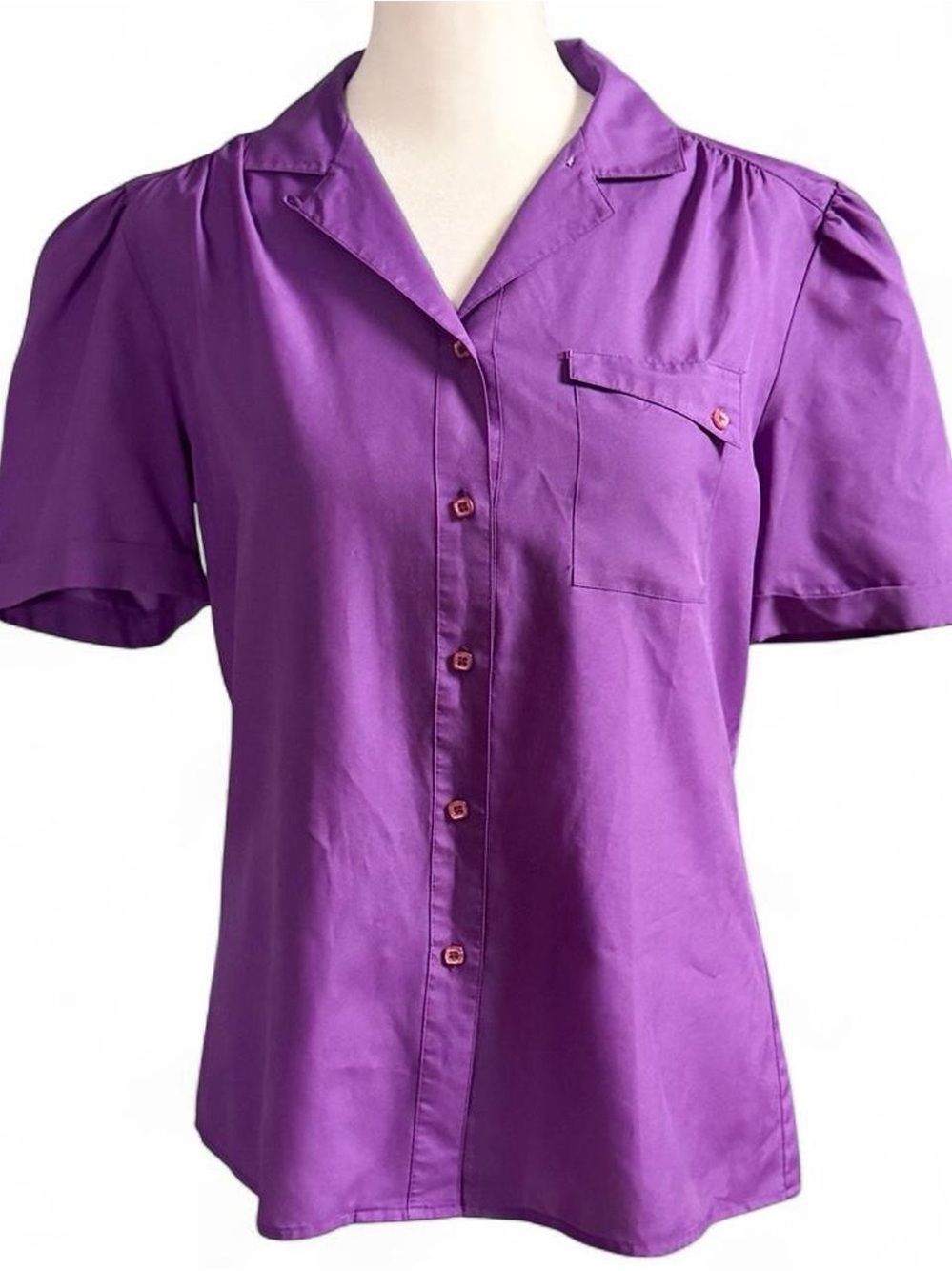 Vintage Ship’n Shore Purple Button Front Blouse Size 8 Retro Secretary Top